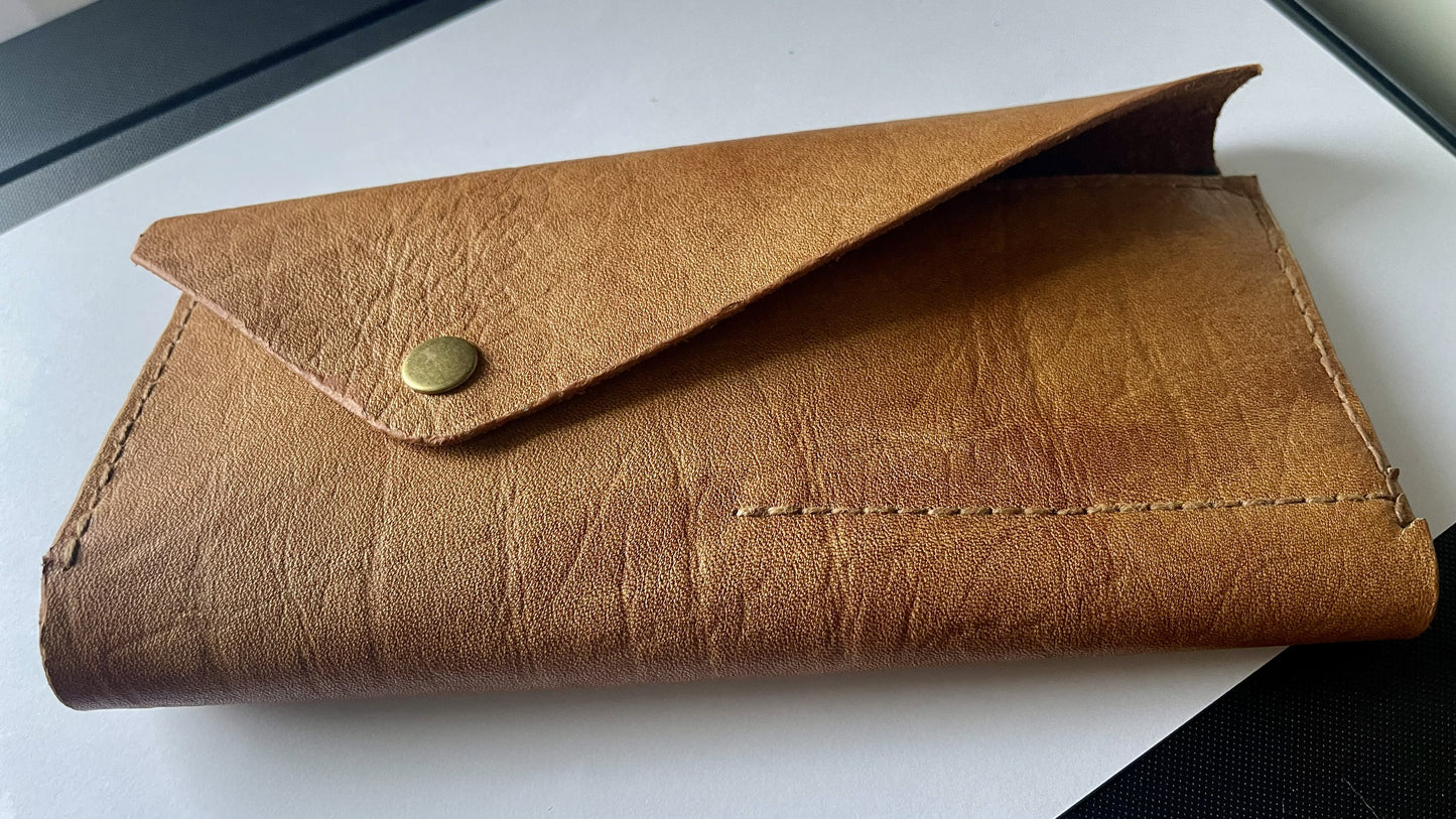 Trousse roll-up en cuir recyclé — Pinceaux, outils, stylos | Bicolore | Fait main | Pièce unique
