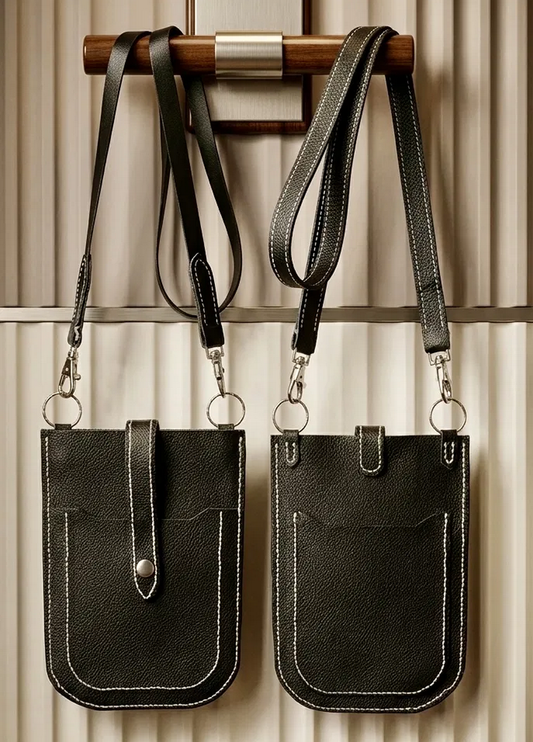 Pochette téléphone en cuir recyclé crossbody, fait main